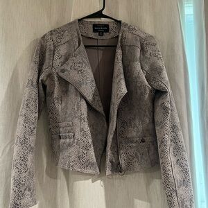 Steven Alan Gray Leather Moto Jacket with Snake Print
